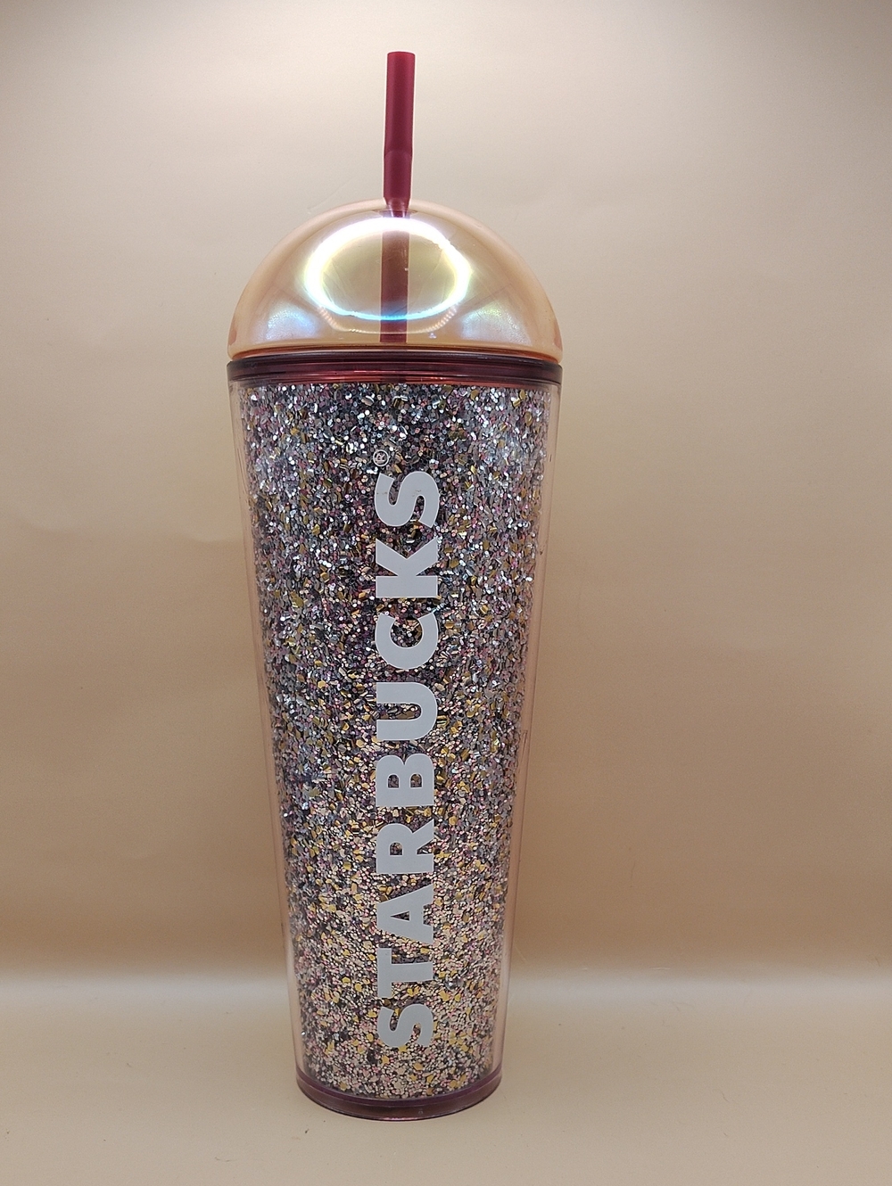 2024 STARBUCKS Pink & Silver Glitter Cold Cup Tumbler 24 oz Dome Lid Straw